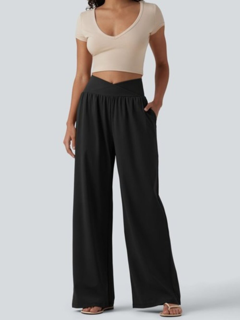 NWT SoftlyZero Airy Crossover Wide-Leg V-Waist Pull-On Pants S